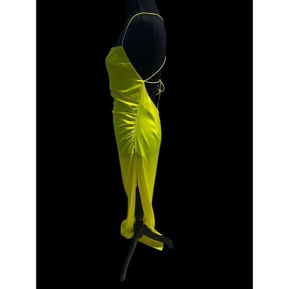 SER.O.YA CELINO SILK DRESS, SQUARE NECK THIN STRAPS NEON LIME SUMMER RESORT SM - Picture 4 of 7